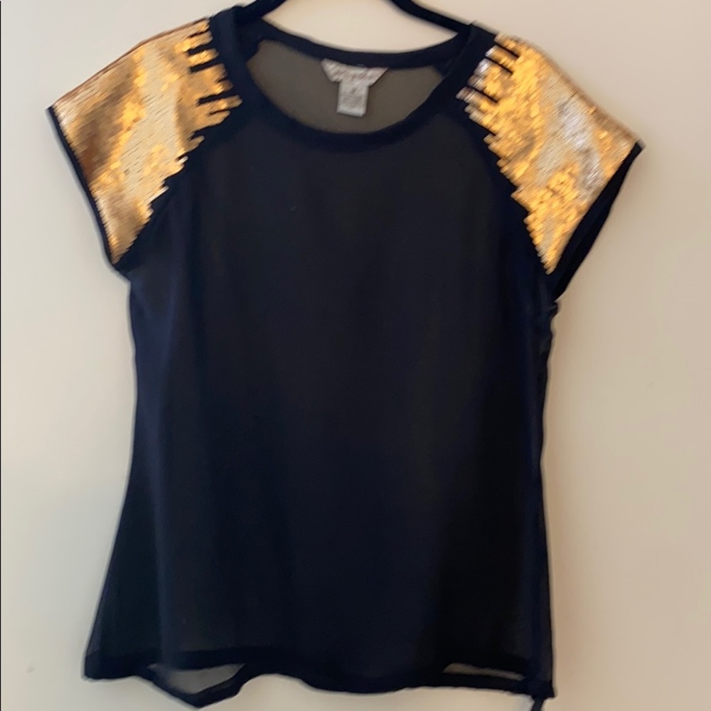 Sheer black sequin shoulder top